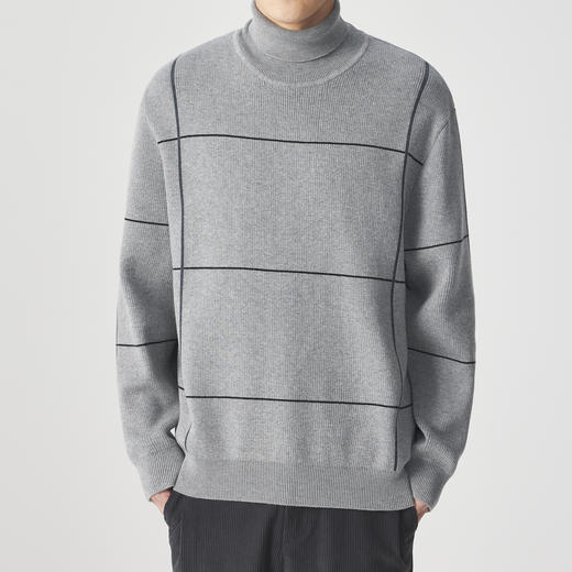 墨麦客男装 远红外升温  可翻高领针织衫冬季新款撞色保暖毛衣。 商品图0