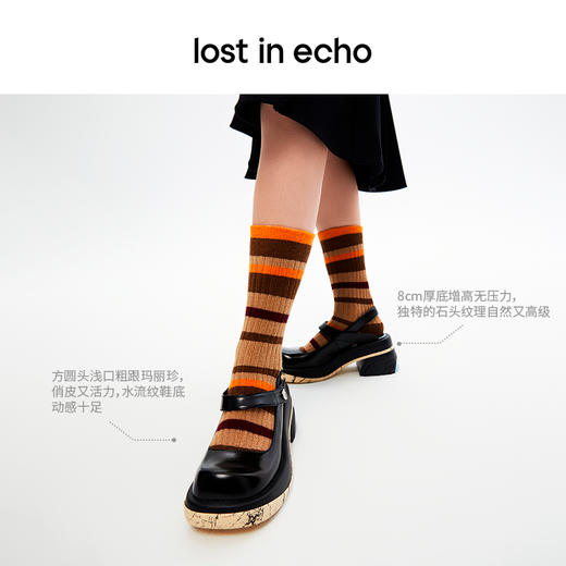 [捡漏价]lost in echo2024春季新款设计师品牌圆头厚底水流纹理粗跟玛丽珍 商品图2