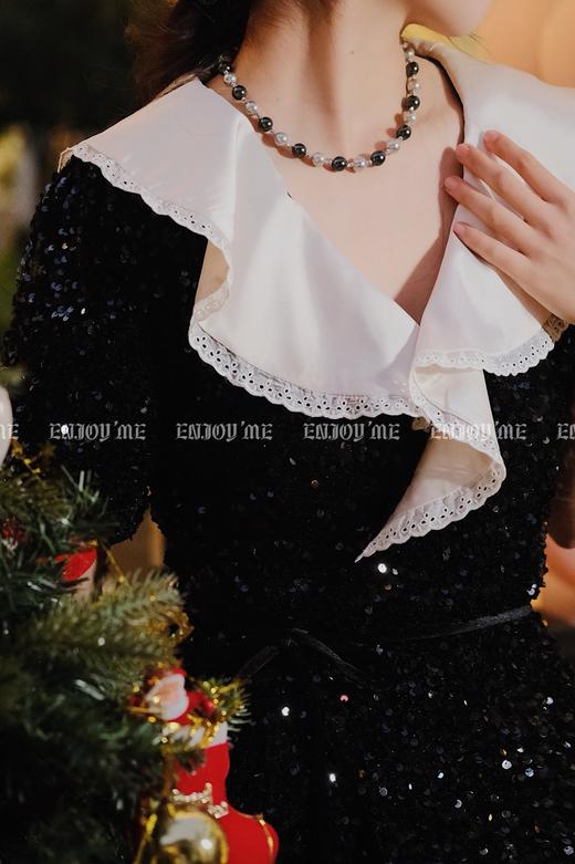 【门店同款】ENJOY冬季翻领亮片套袖礼裙 155417652 商品图1