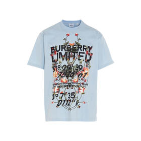 BURBERRY 巴宝莉 男士棉质徽标印花圆领短袖T恤 浅蓝色 8037468 A1397
