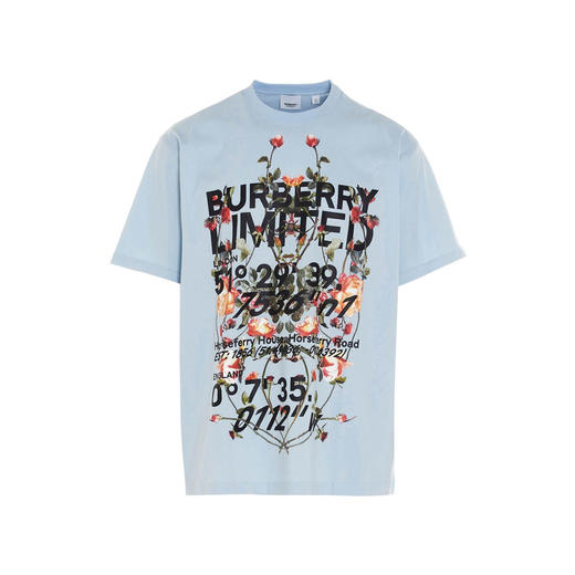 BURBERRY 巴宝莉 男士棉质徽标印花圆领短袖T恤 浅蓝色 8037468 A1397 商品图0