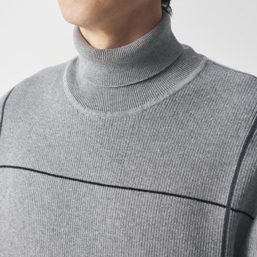 墨麦客男装 远红外升温  可翻高领针织衫冬季新款撞色保暖毛衣。 商品图2