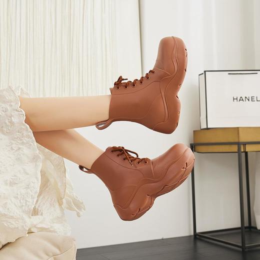 【48小时发货】韩系增高防水雨靴女款系带时尚外穿短筒水鞋耐磨厚底防滑女鞋 商品图3