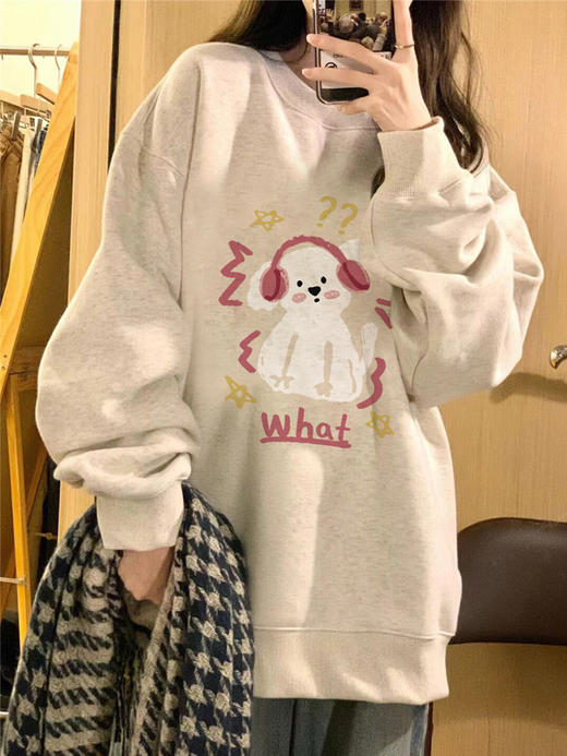 秋冬加绒加厚美式复古oversize卫衣女春秋2023新款爆款慵懒风上衣 商品图2