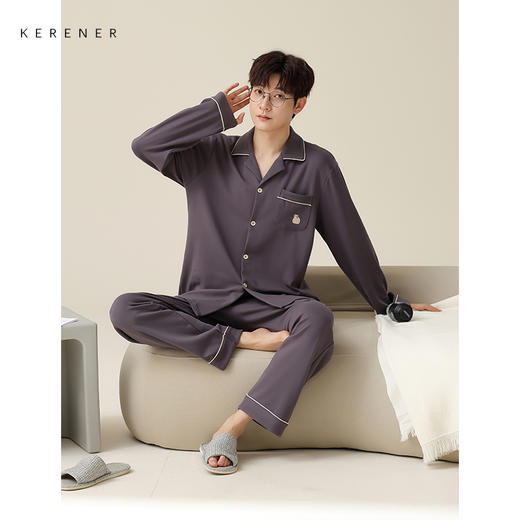 可人儿新款纯棉春秋季长袖情侣睡衣韩版开衫男女士全棉家居服套装 商品图5