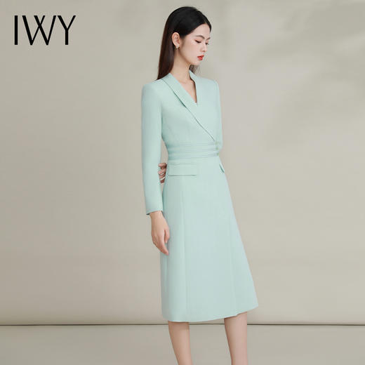 IWY/蓝绿色高端连衣裙女新款新中式国风西装裙气质通勤职业装FYQ208 商品图4