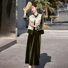 WZNH-春季上新气质时尚新中式风复古优雅印花马甲丝绒三件套裙 商品缩略图2