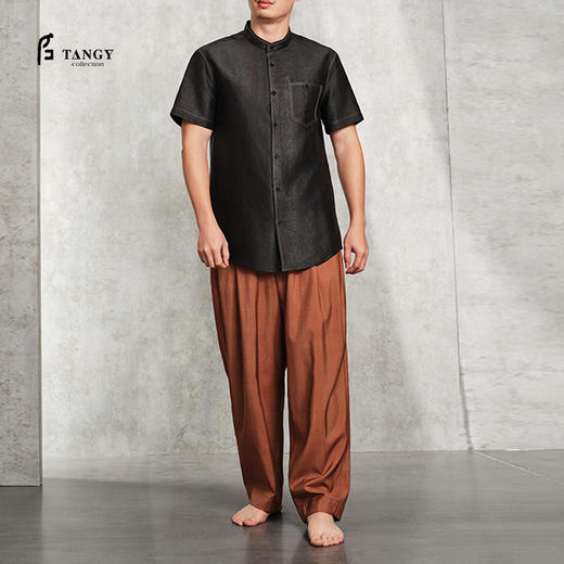 TANGY Collection天意精品2024春季新品立领短袖莨绸香云纱时尚衬衫 N241012 商品图0