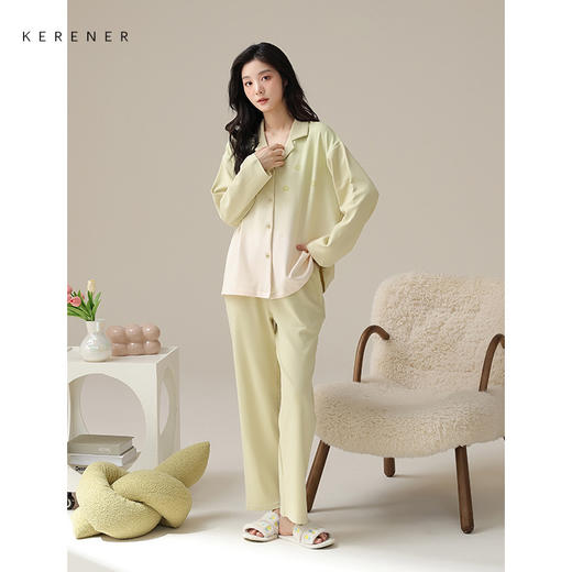 可人儿新款纯棉睡衣女士春秋季长袖时尚开衫开衫可外出家居服套装 商品图3