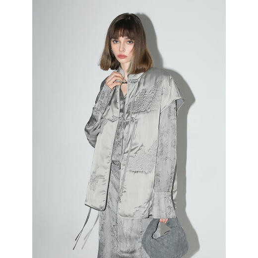 COCOBELLA新中式重工刺绣轻型棉服马夹女国风缎面马甲外套WS0005 商品图6