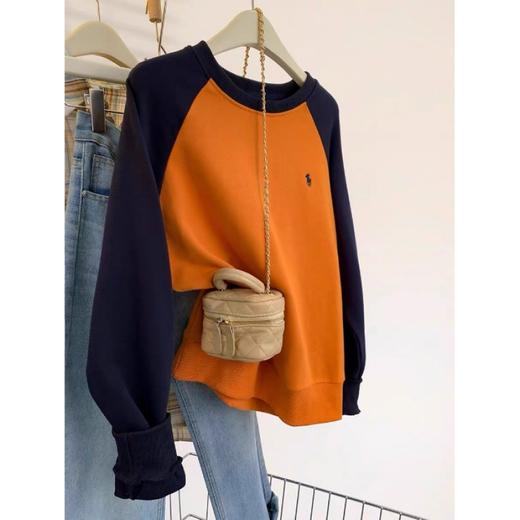 春秋新款【紫色拼接 撞色圆领套头卫衣女】小个子 休闲显瘦上衣 商品图6