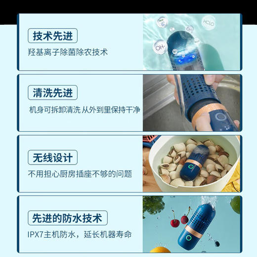 东菱 胶囊果蔬清洗机家用洗菜机蔬菜水果食材净化机器去农残清洗机除菌神器 无线便携 DL-001（tz） 商品图1