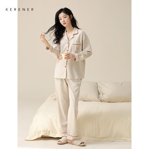 可人儿新款纯棉春秋季长袖情侣睡衣韩版开衫男女士全棉家居服套装 商品图3