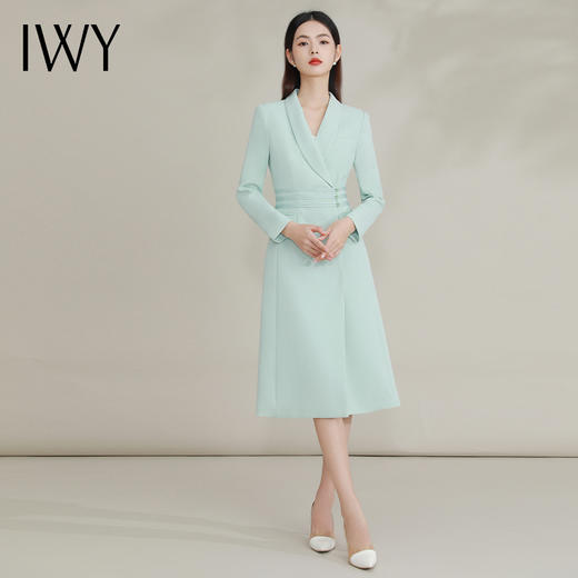 IWY/蓝绿色高端连衣裙女新款新中式国风西装裙气质通勤职业装FYQ208 商品图2