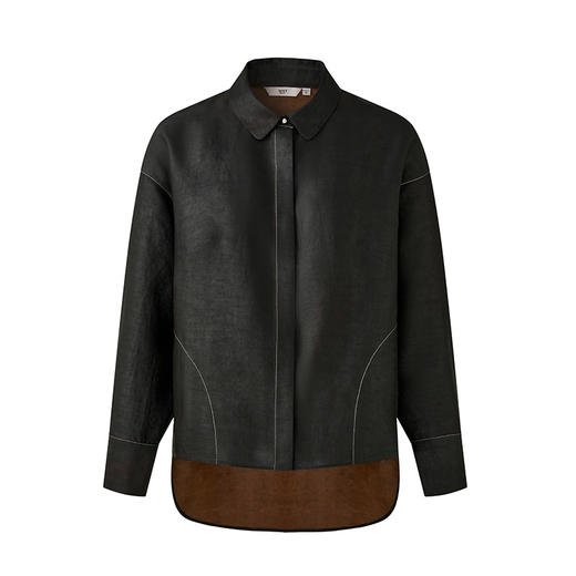 TANGY Collection天意精品2024春新品纯天然植物染宽松时尚落肩袖莨绸香云纱衬衫 L241015 商品图4