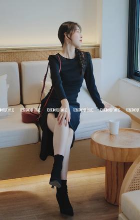 【门店同款】ENJOY秋季收腰侧开叉露肩连衣裙 154351903