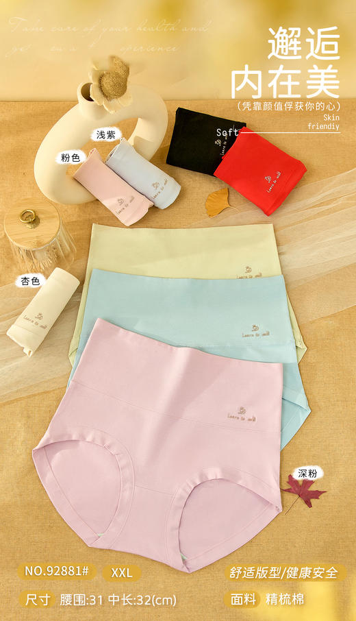 （一盒两条）60支精梳棉彩纱大版高腰蕾丝收腹女士净色大版内裤2871/2881/92881/12863 商品图1
