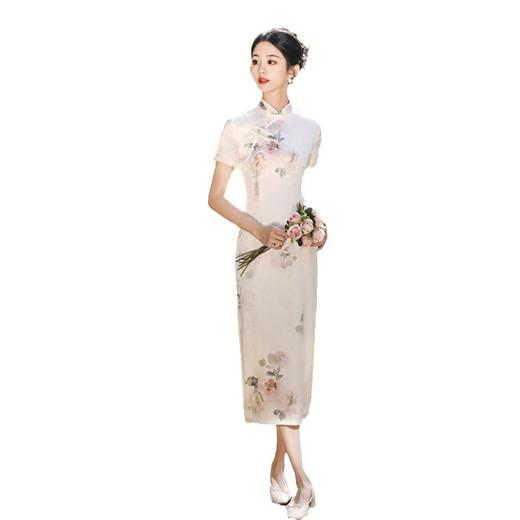 GX素雅时尚桑波缎长款短袖旗袍2024春夏新款年轻款旗袍连衣裙 商品图4