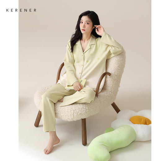 可人儿新款纯棉睡衣女士春秋季长袖时尚开衫开衫可外出家居服套装 商品图5