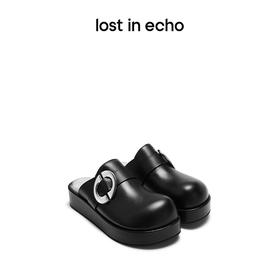 lost in echo2024春季新款设计师品牌大圆头扣饰厚底增高穆勒鞋女