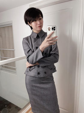 威尔士亲王格灯罩款 “卡夫卡”复古职场套J7401632C颈袖添香春秋季气质女神范经理职业装女套装正装西装套裙J7401632C