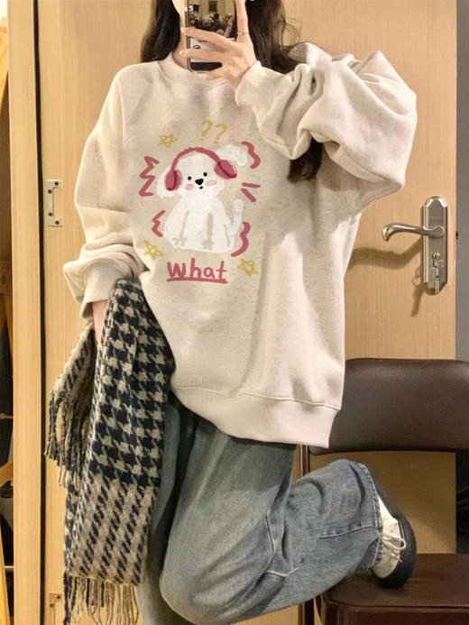 秋冬加绒加厚美式复古oversize卫衣女春秋2023新款爆款慵懒风上衣 商品图0