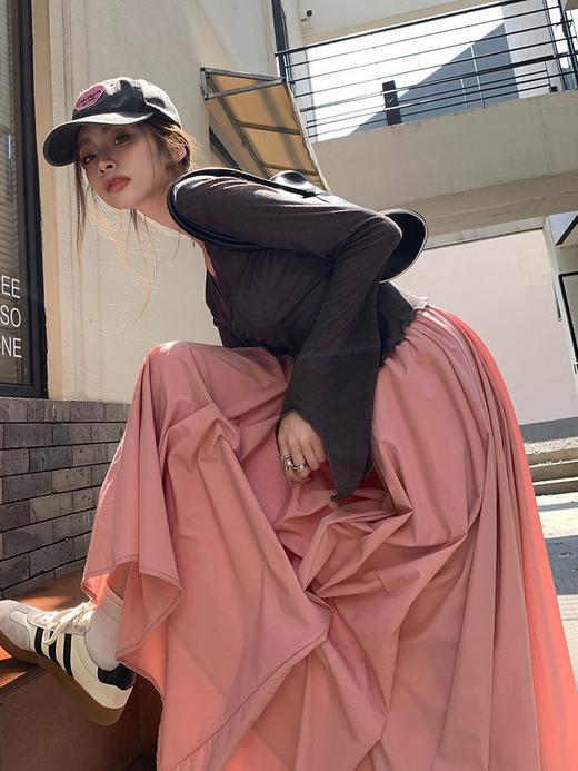 春季新款【木耳边 不规则半身裙女】肌理感 飘逸大摆舞裙 拖地伞裙 商品图0