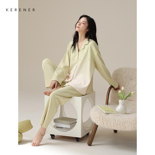 可人儿新款纯棉睡衣女士春秋季长袖时尚开衫开衫可外出家居服套装 商品图1