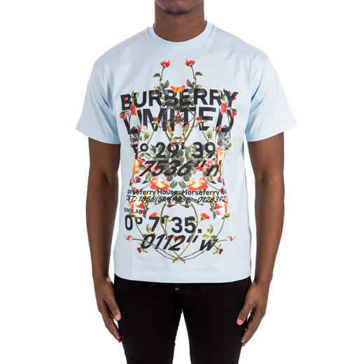 BURBERRY 巴宝莉 男士棉质徽标印花圆领短袖T恤 浅蓝色 8037468 A1397 商品图1