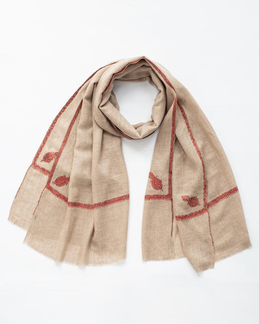 伽罗 JALO 70cm宽边绣克什米尔Pashmina自然色羊绒围巾 商品图4
