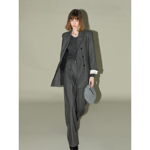 COCOBELLA格雷系穿搭明线千鸟格羊毛西装撞色通勤西服SI3018 商品图1