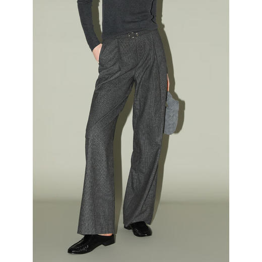 COCOBELLA设计感毛边捏褶千鸟格羊毛气质通勤直筒西裤PA3015 商品图1