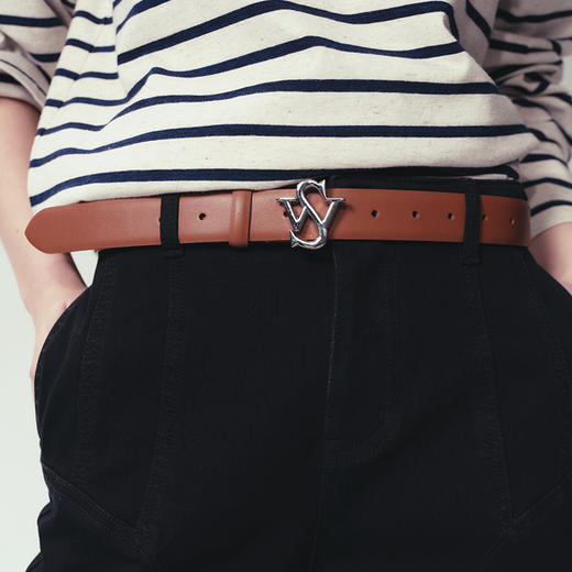 Self Who头层牛皮定制皮带女式高级感针扣百搭配裙子黑色白色腰带 商品图1