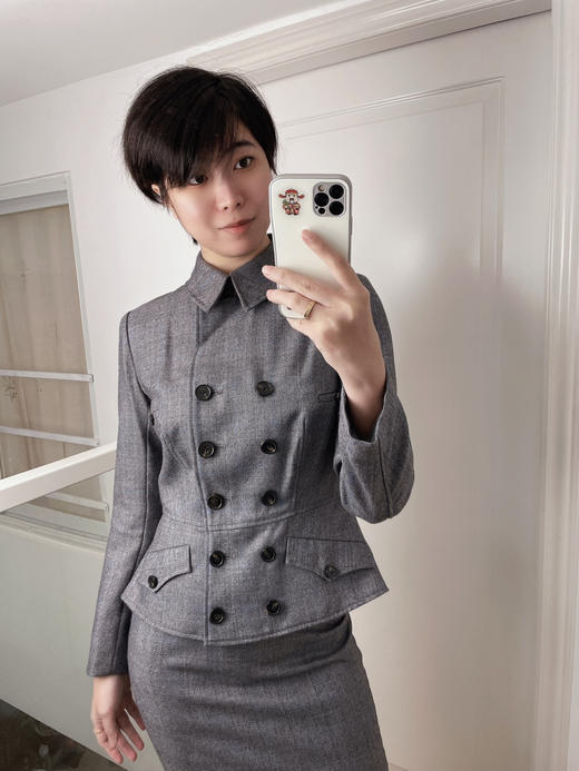 威尔士亲王格灯罩款 “卡夫卡”复古职场套J7401632C颈袖添香春秋季气质女神范经理职业装女套装正装西装套裙J7401632C 商品图4