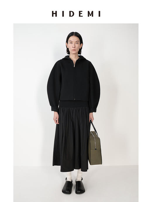HIDEMI 休闲廓形空气感拉链开衫连帽短夹克/百褶半身裙 商品图7