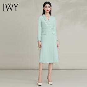 IWY/蓝绿色高端连衣裙女新款新中式国风西装裙气质通勤职业装FYQ208