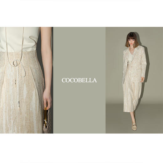 COCOBELLA肌理浮雕捏褶花苞裙气质国风棉麻直筒半身裙HS0017 商品图3