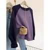春秋新款【紫色拼接 撞色圆领套头卫衣女】小个子 休闲显瘦上衣 商品缩略图1