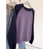 春秋新款【紫色拼接 撞色圆领套头卫衣女】小个子 休闲显瘦上衣 商品缩略图4