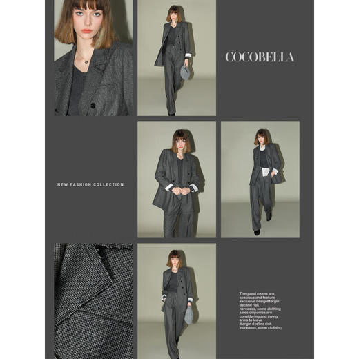 COCOBELLA格雷系穿搭明线千鸟格羊毛西装撞色通勤西服SI3018 商品图2