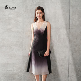 TANGY Collection天意精品2024春季新品真丝莨绸香云纱拼接修身连衣裙 L241815