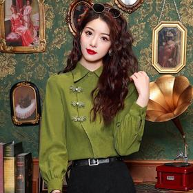 2025早春新款【复古盘扣 polo领长袖衬衫女】春装 气质百搭 女士衬衣上衣
