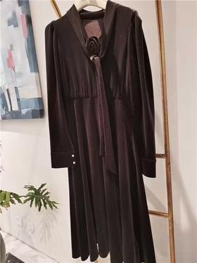 【门店同款】ENJOY冬季飘带收腰丝绒长裙 155107072