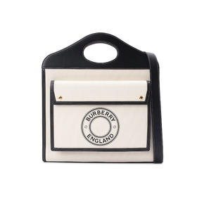 BURBERRY 巴宝莉 女士中号徽标图案帆布拼皮革口袋包 白色 8028041 A6590