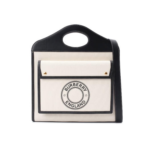 BURBERRY 巴宝莉 女士中号徽标图案帆布拼皮革口袋包 白色 8028041 A6590 商品图0