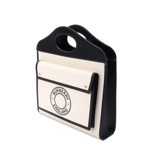 BURBERRY 巴宝莉 女士中号徽标图案帆布拼皮革口袋包 白色 8028041 A6590 商品图1