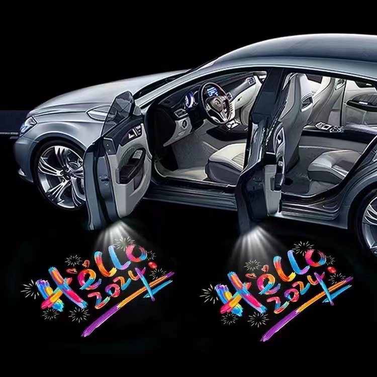 车门迎宾灯免接线碳纤纹红外车门感应投影灯7号电池自备哦