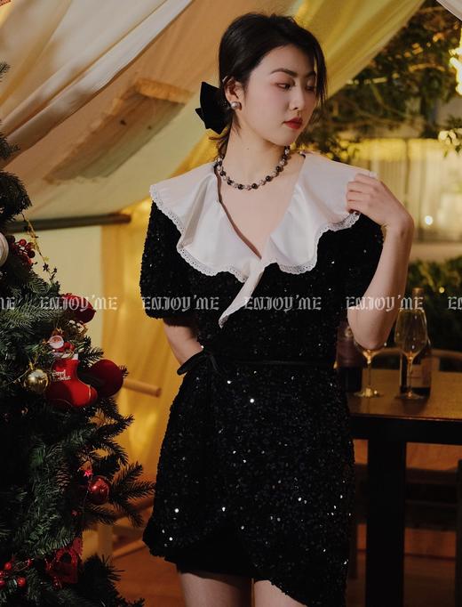 【门店同款】ENJOY冬季翻领亮片套袖礼裙 155417652 商品图0