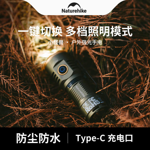 【秒杀】NatureHike挪客小怪兽户外强光手电筒露营灯远射超亮充电家用骑行停电应急灯 绿色/小款 商品图0