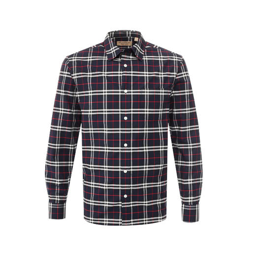 BURBERRY 巴宝莉 男士迷你弹力棉质长袖衬衫 深蓝色 8004835 A1960 商品图0
